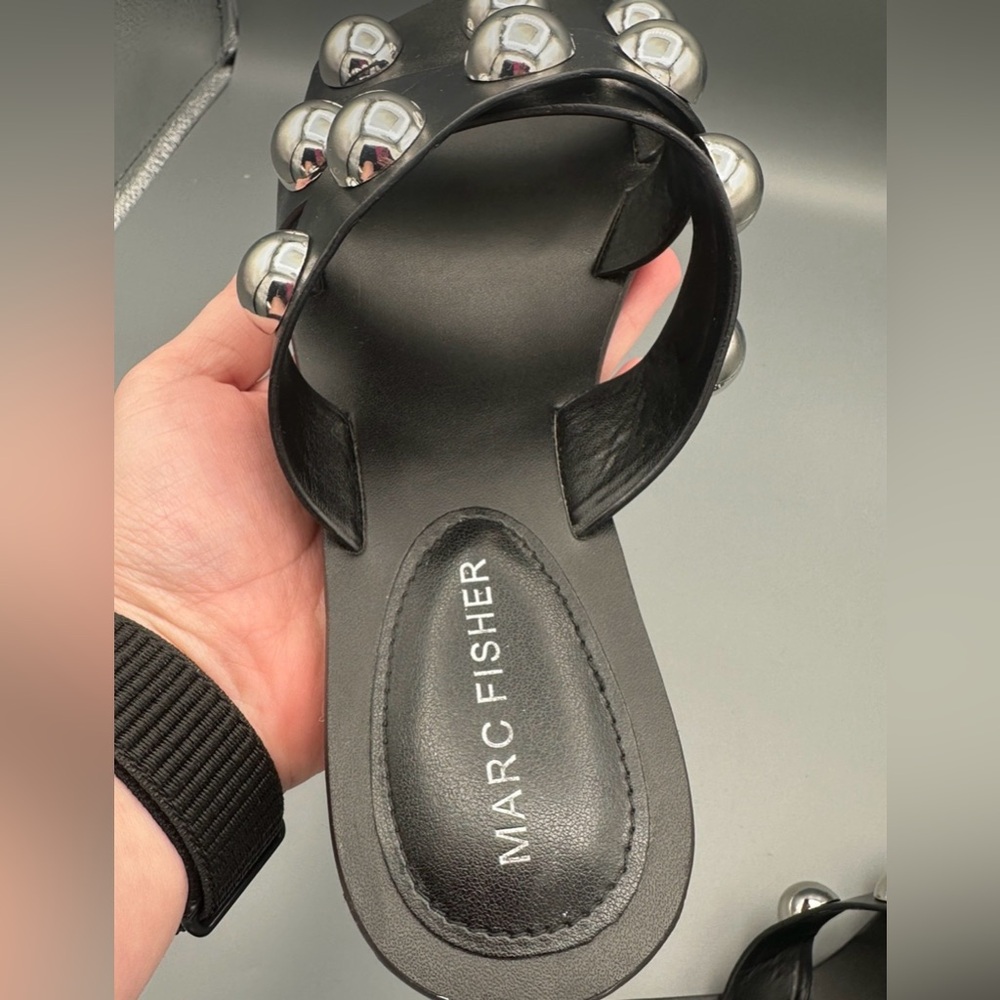 Marc Fisher Bryte Sandals 6.5M Black and Silver Edgy Studded Slides Casual Shoes - Picture 6 of 8